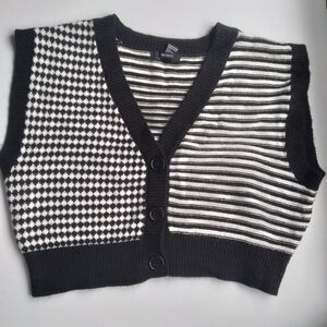 Black & white sweater vest button down